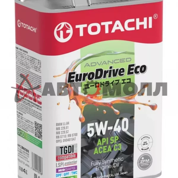 Масло моторное Totachi Euro Drive Eco 5W-40 SP C3 синтетика 4л