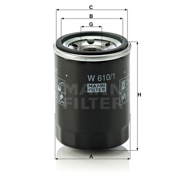 Фильтр масляный Mann-Filter W610/1 Toyota Camry (V30, V40,V50) 01-, Rav 4 (A20)